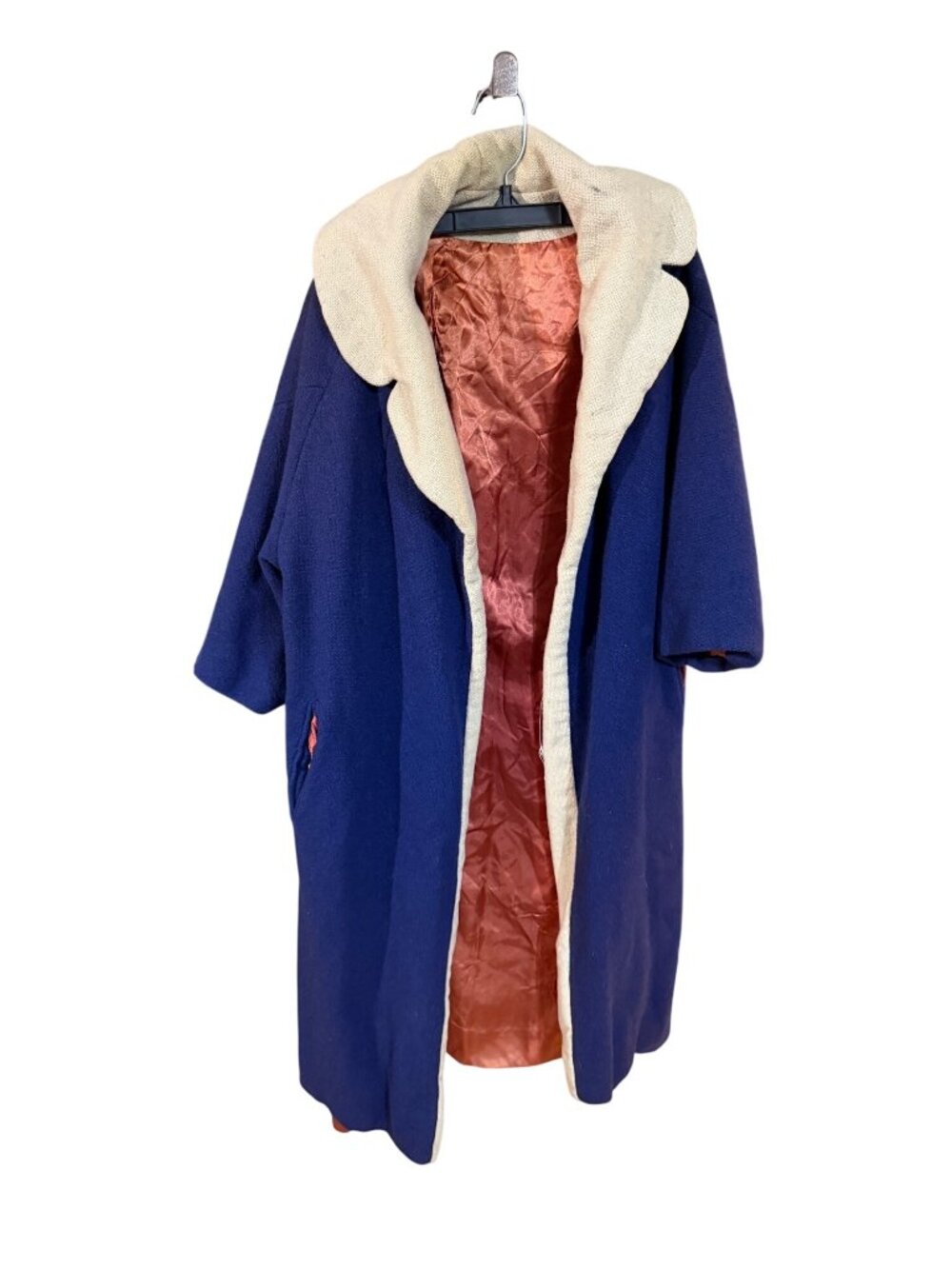Vintage Gemma Virgin Wool Blue Coat With Cream Collar & Satin Lining By Eimger